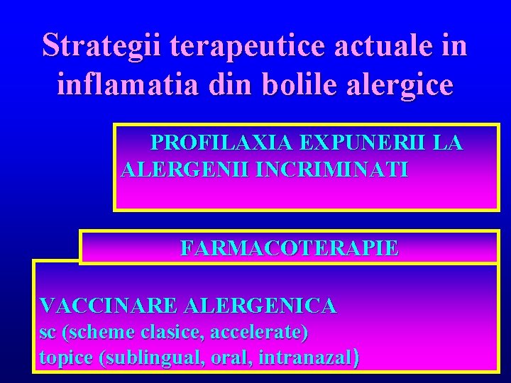 Strategii terapeutice actuale in inflamatia din bolile alergice PROFILAXIA EXPUNERII LA ALERGENII INCRIMINATI FARMACOTERAPIE