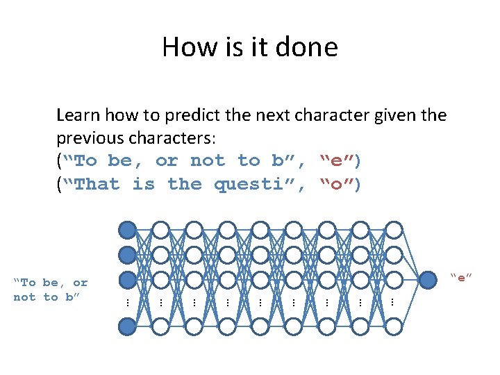 How is it done Learn how to predict the next character given the previous
