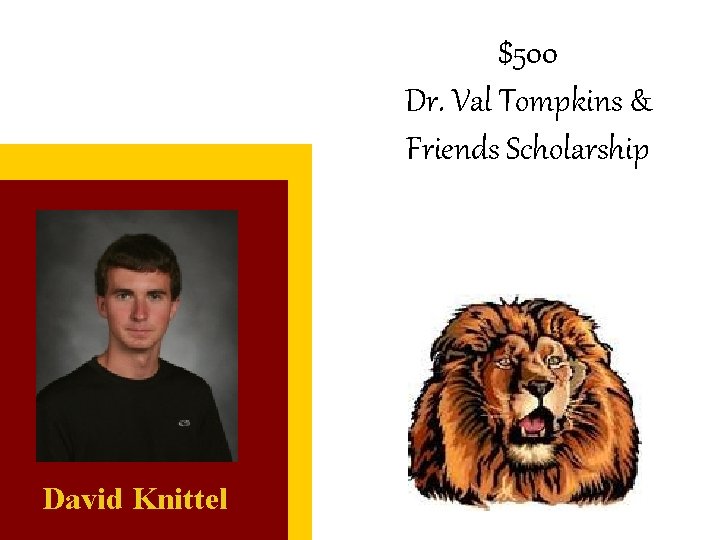 $500 Dr. Val Tompkins & Friends Scholarship David Knittel 