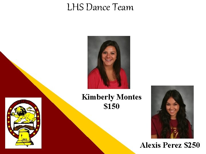 LHS Dance Team Kimberly Montes $150 Alexis Perez $250 
