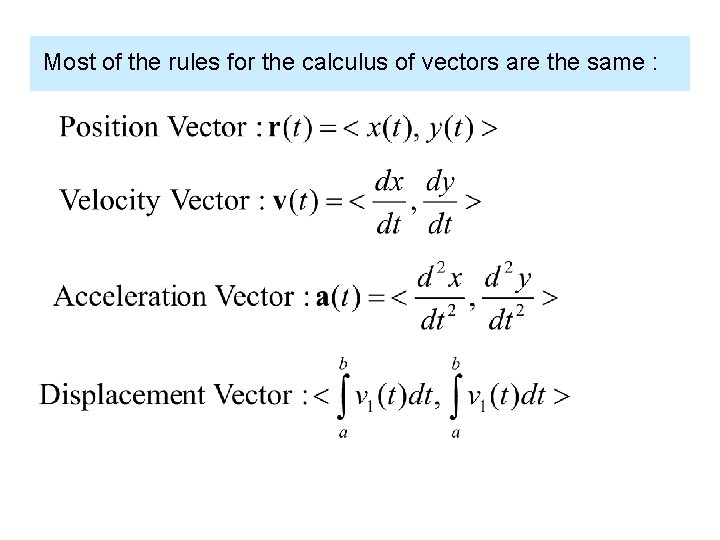 Most of the rules for the calculus of vectors are the same : 