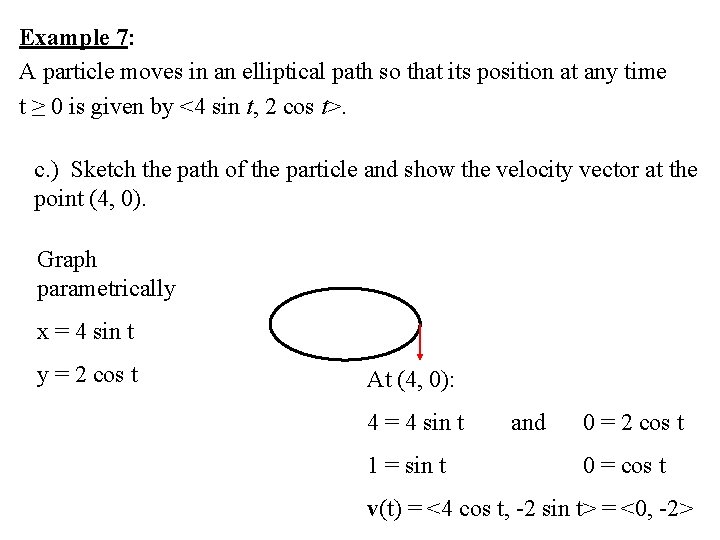 Example 7: A particle moves in an elliptical path so that its position at