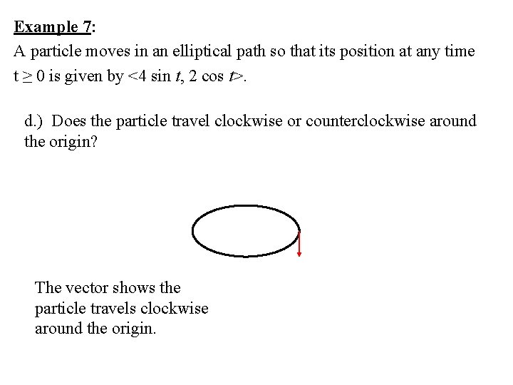 Example 7: A particle moves in an elliptical path so that its position at