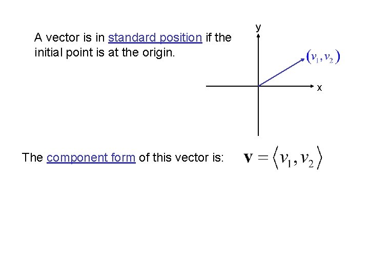 A vector is in standard position if the initial point is at the origin.