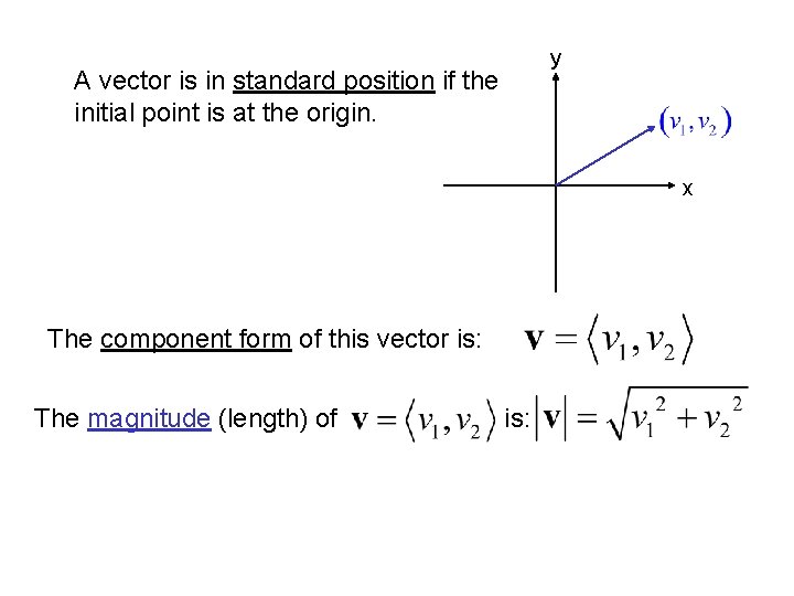 y A vector is in standard position if the initial point is at the