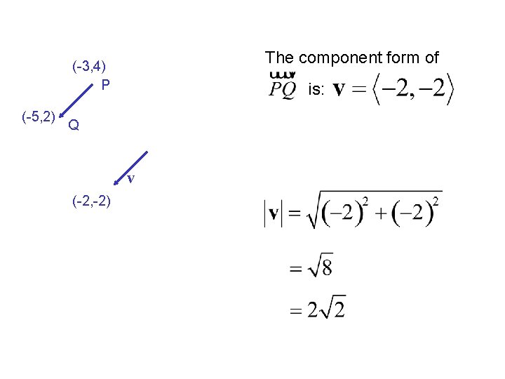 The component form of (-3, 4) P (-5, 2) is: Q v (-2, -2)