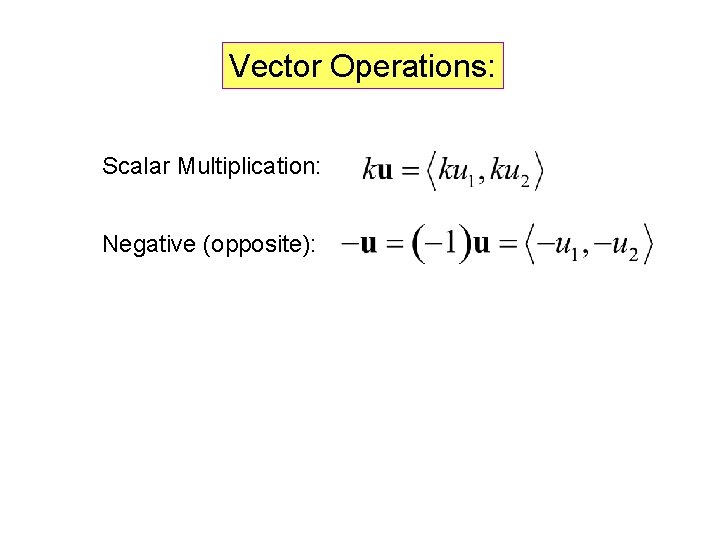 Vector Operations: Scalar Multiplication: Negative (opposite): 