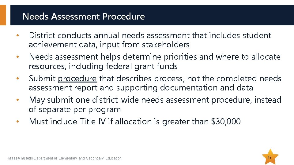Needs Assessment Procedure • • • District conducts annual needs assessment that includes student Needs Assessment Procedure • • • District conducts annual needs assessment that includes student
