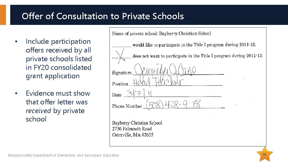 Offer of Consultation to Private Schools • Include participation offers received by all private Offer of Consultation to Private Schools • Include participation offers received by all private