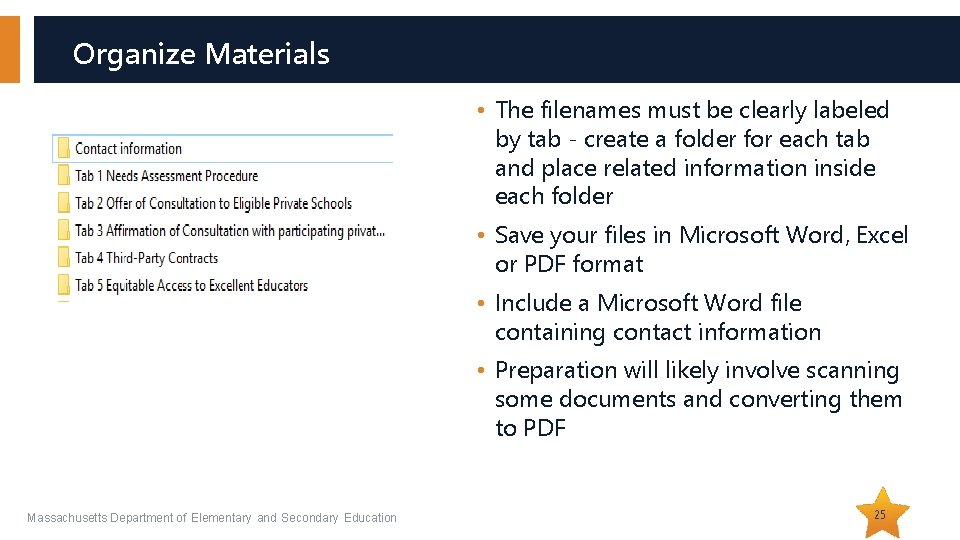 Organize Materials • The filenames must be clearly labeled by tab - create a Organize Materials • The filenames must be clearly labeled by tab - create a
