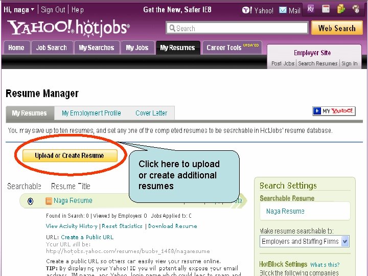 Click here to upload or create additional resumes 