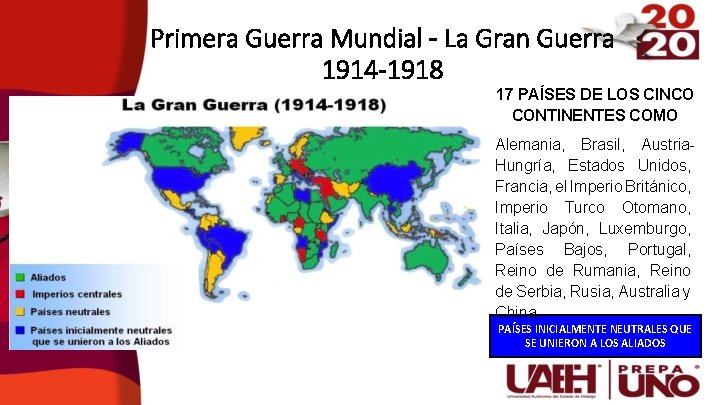 Primera Guerra Mundial – La Gran Guerra 1914 -1918 17 PAÍSES DE LOS CINCO