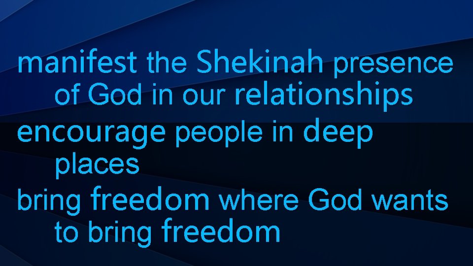 manifest the Shekinah presence of God in our relationships encourage people in deep places