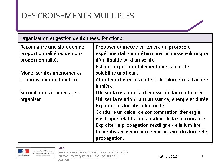 DES CROISEMENTS MULTIPLES Organisation et gestion de données, fonctions Reconnaitre une situation de proportionnalité DES CROISEMENTS MULTIPLES Organisation et gestion de données, fonctions Reconnaitre une situation de proportionnalité