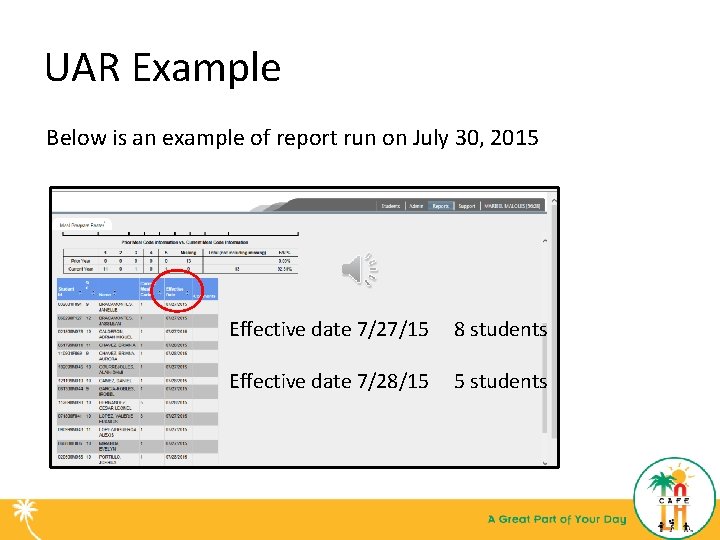 UAR Example Below is an example of report run on July 30, 2015 Effective