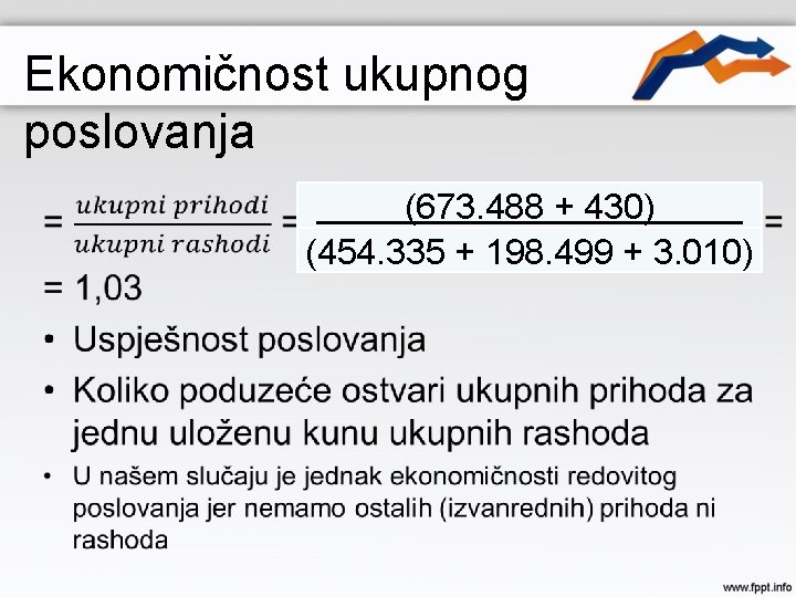 Ekonomičnost ukupnog poslovanja • (673. 488 + 430) (454. 335 + 198. 499 +