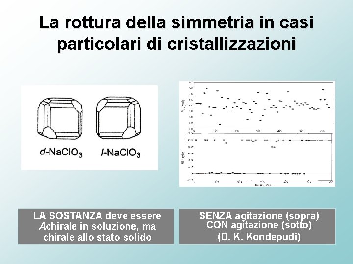 La rottura della simmetria in casi particolari di cristallizzazioni LA SOSTANZA deve essere Achirale