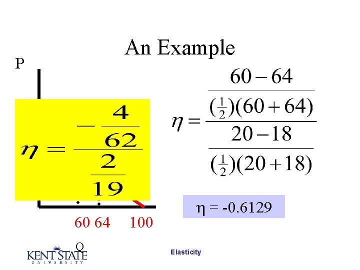 An Example P 50 20 18 60 64 Q 100 = -0. 6129 Elasticity An Example P 50 20 18 60 64 Q 100 = -0. 6129 Elasticity