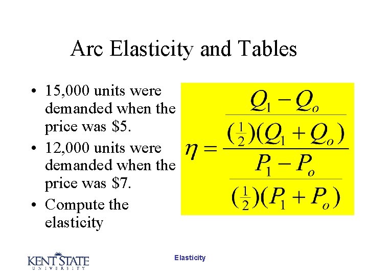 Arc Elasticity and Tables • 15, 000 units were demanded when the price was Arc Elasticity and Tables • 15, 000 units were demanded when the price was