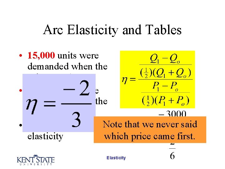 Arc Elasticity and Tables • 15, 000 units were demanded when the price was Arc Elasticity and Tables • 15, 000 units were demanded when the price was