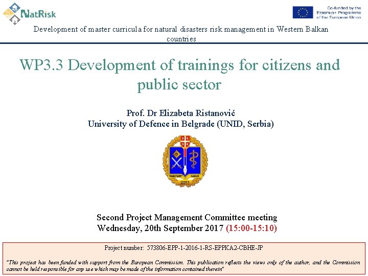 Development of master curricula for natural disasters risk management in Western Balkan countries WP