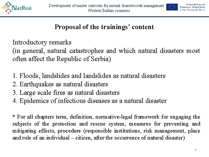 Development of master curricula for natural disasters risk management in Western Balkan countries Proposal