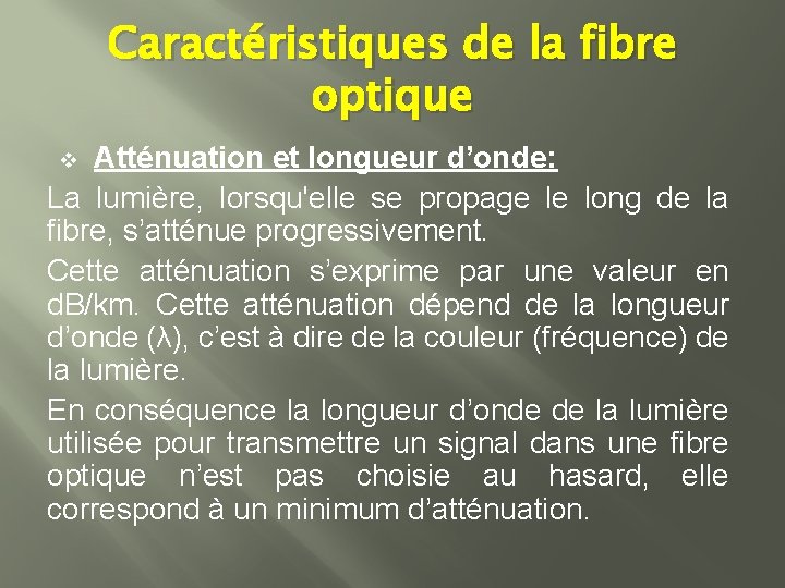 CHAPITRE 3 FIBRES OPTIQUES Caractristiques Types de fibres