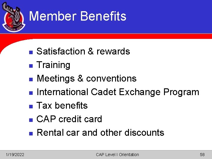 Member Benefits n n n n 1/19/2022 Satisfaction & rewards Training Meetings & conventions