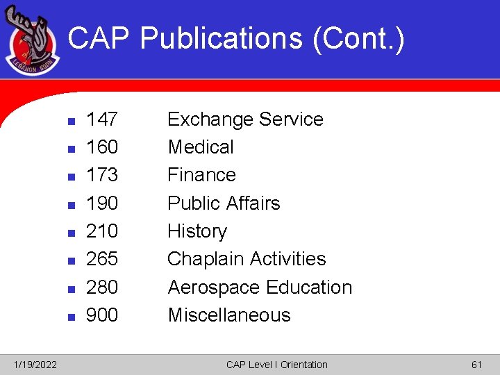 CAP Publications (Cont. ) n n n n 1/19/2022 147 160 173 190 210