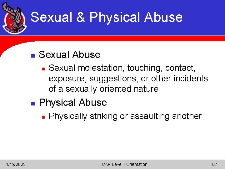 Sexual & Physical Abuse n Sexual Abuse n n Physical Abuse n 1/19/2022 Sexual