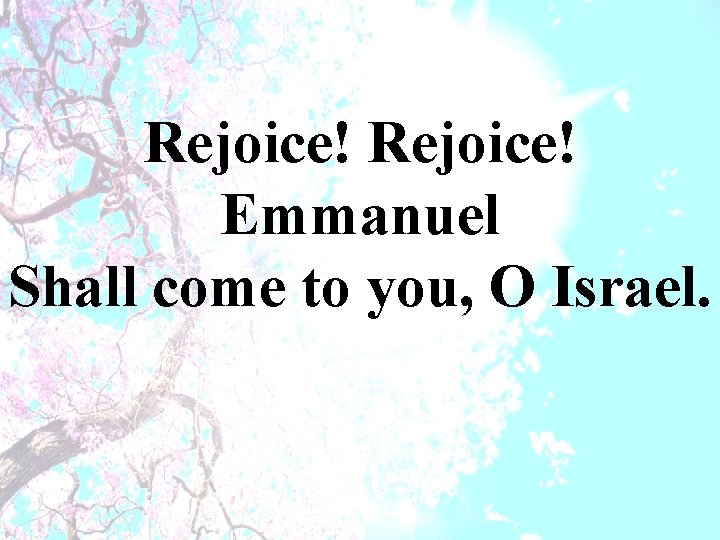 Rejoice! Emmanuel Shall come to you, O Israel. 