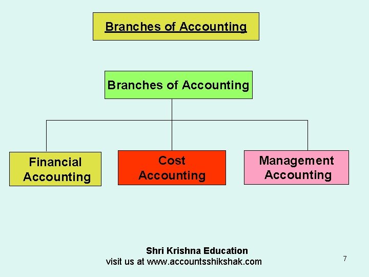 Branches of Accounting Financial Accounting Cost Accounting Management Accounting Shri Krishna Education visit us