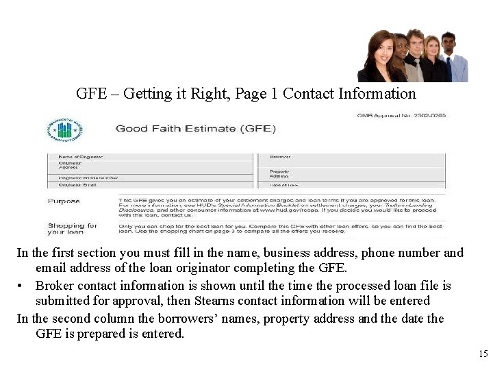 GFE – Getting it Right, Page 1 Contact Information In the first section you