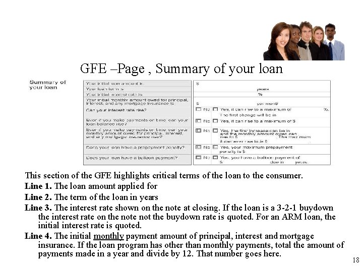 GFE –Page , Summary of your loan This section of the GFE highlights critical