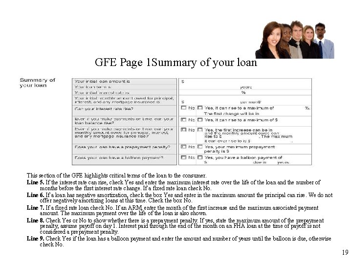 GFE Page 1 Summary of your loan This section of the GFE highlights critical