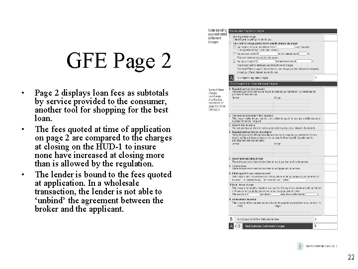 GFE Page 2 • • • Page 2 displays loan fees as subtotals by