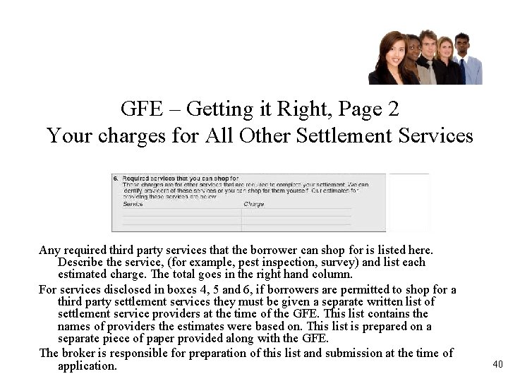 GFE – Getting it Right, Page 2 Your charges for All Other Settlement Services