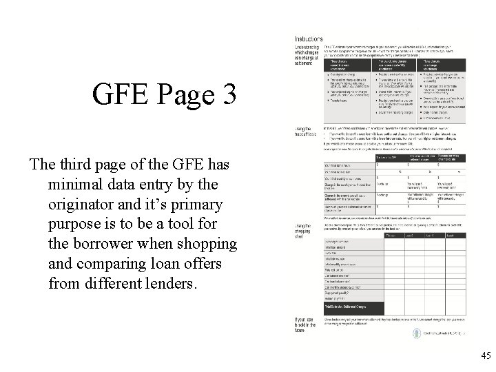 GFE Page 3 The third page of the GFE has minimal data entry by