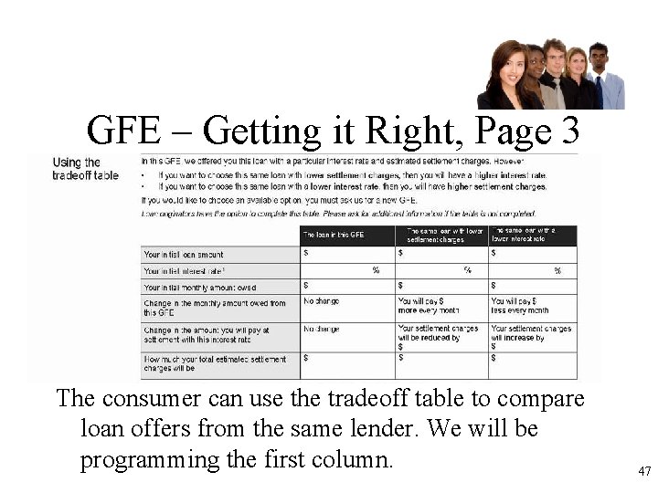 GFE – Getting it Right, Page 3 The consumer can use the tradeoff table