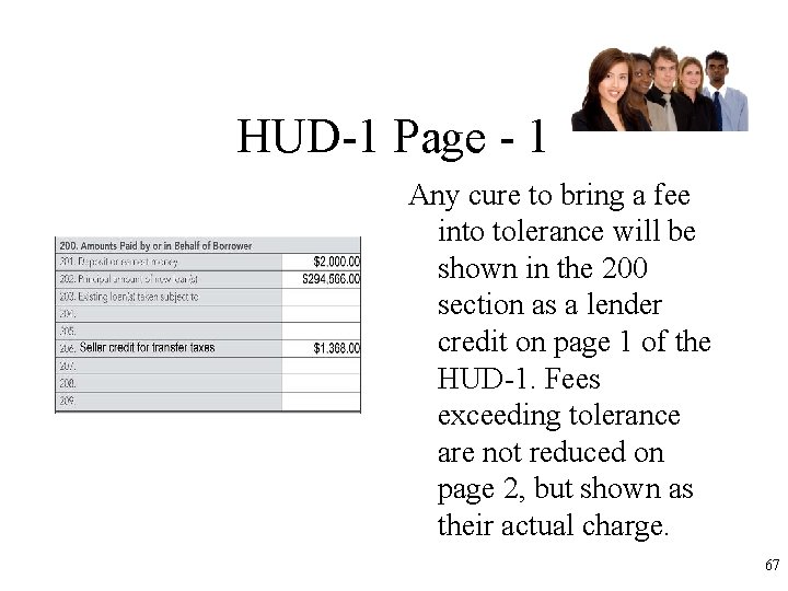 HUD-1 Page - 1 Any cure to bring a fee into tolerance will be