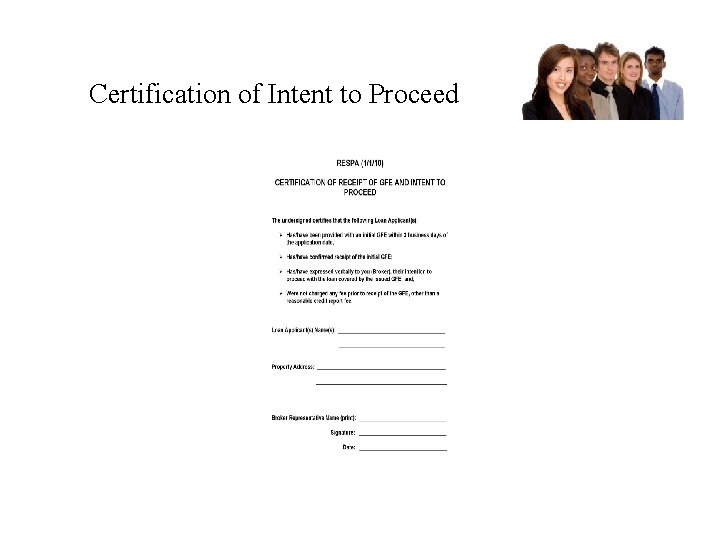 Certification of Intent to Proceed 