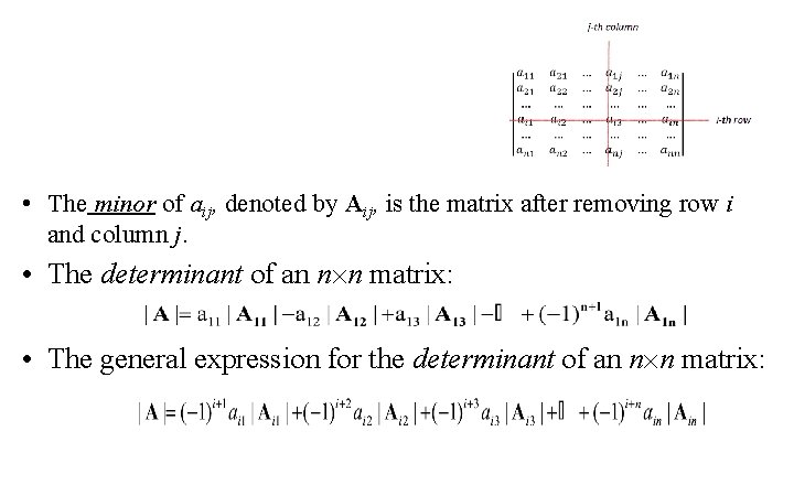  • The minor of aij, denoted by Aij, is the matrix after removing