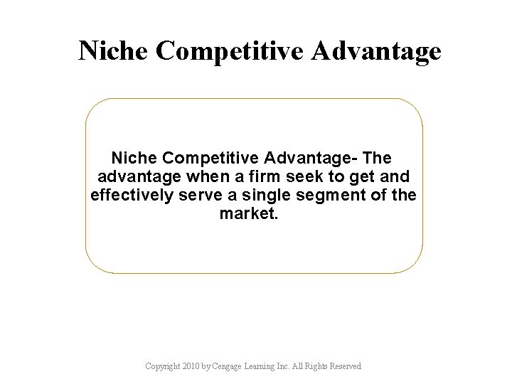 Niche Competitive Advantage- The advantage when a firm seek to get and effectively serve