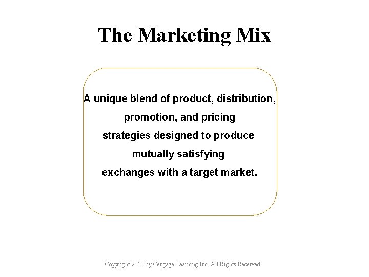 The Marketing Mix A unique blend of product, distribution, promotion, and pricing strategies designed
