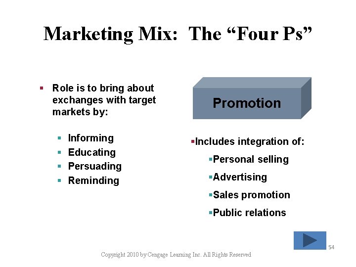 Marketing Mix: The “Four Ps” § Role is to bring about exchanges with target
