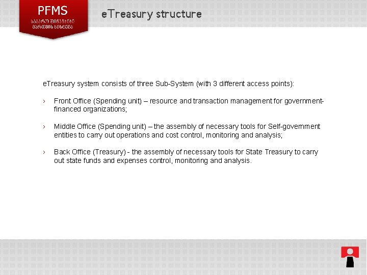 e. Treasury structure e. Treasury system consists of three Sub-System (with 3 different access