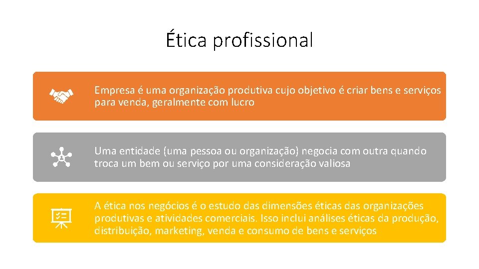 Ética profissional Empresa é uma organização produtiva cujo objetivo é criar bens e serviços