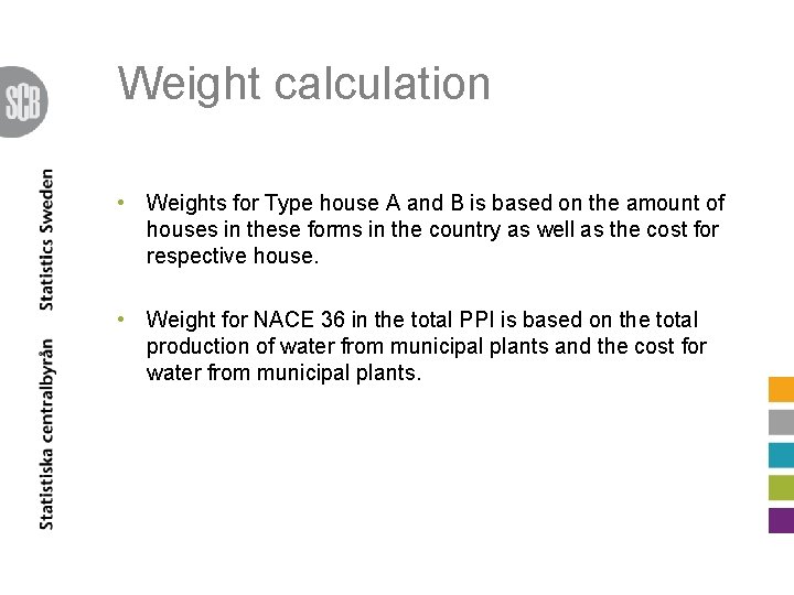 Weight calculation • Weights for Type house A and B is based on the