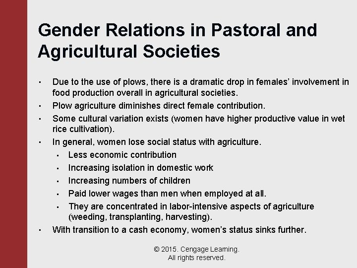 Gender Relations in Pastoral and Agricultural Societies • • • Due to the use
