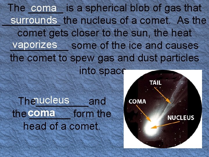 coma is a spherical blob of gas that The ______ surrounds the nucleus of